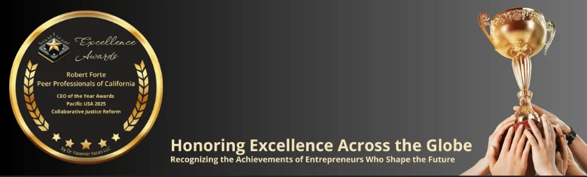 Excellence Awards graphic featuring a trophy and hands holding it