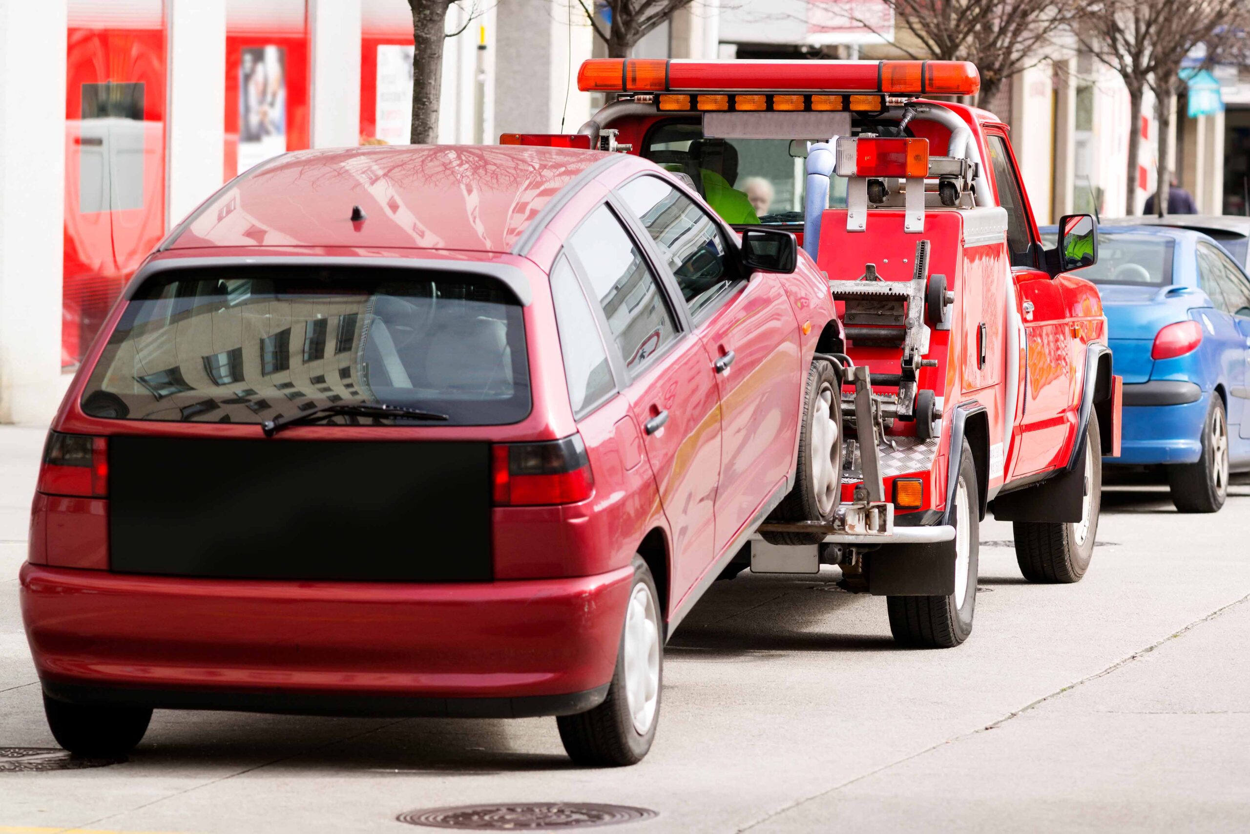 wrecker vehicle in car breakdown or parking in forbidden zone for towing